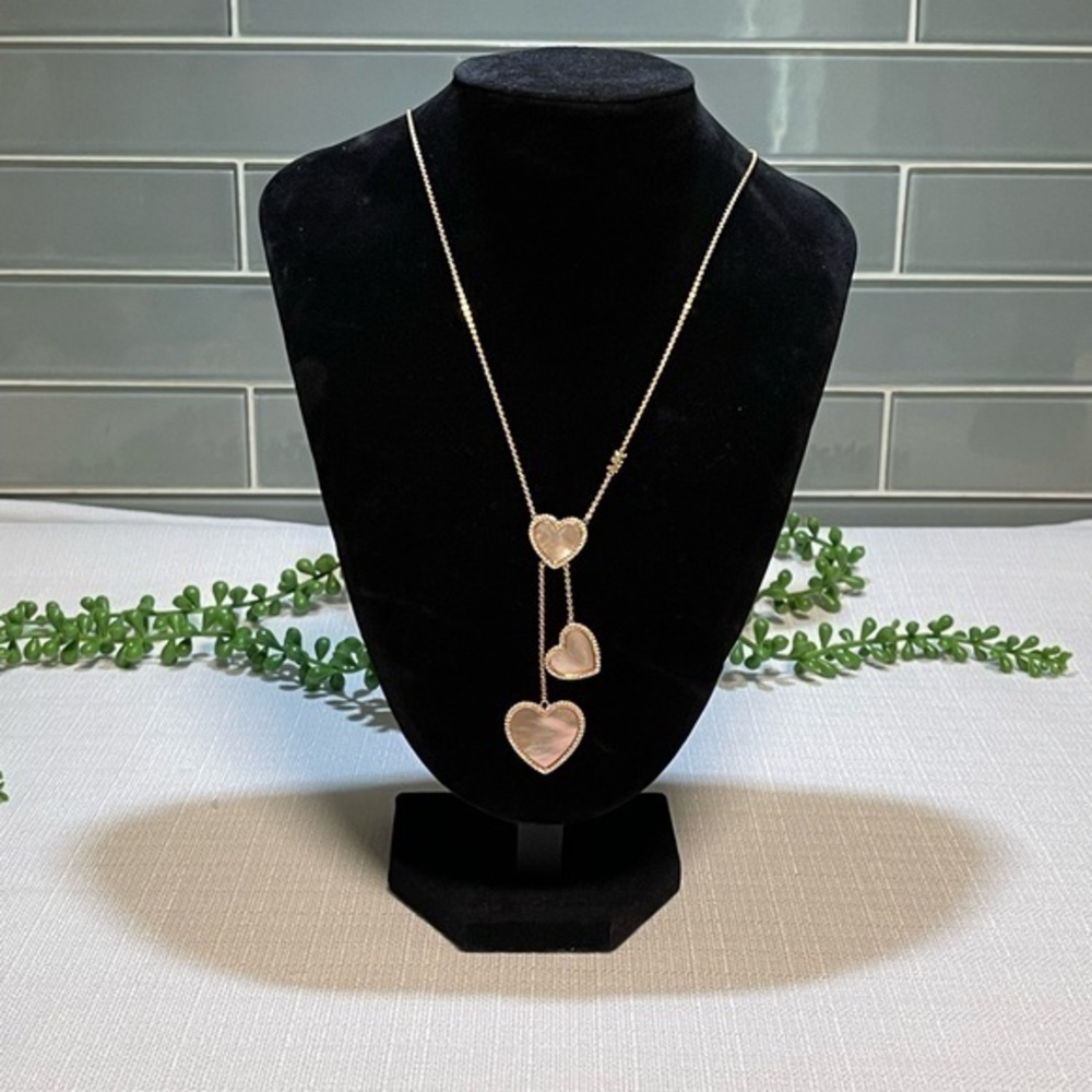 NWT Michael Kors Rose Gold Tone Crystal Pave Three Heart Pendant Necklace & Box